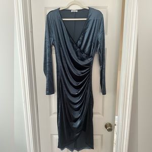Blue Velvet Faux Wrap Dress